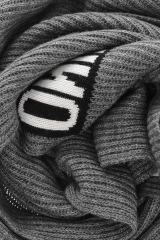 Solid Color Ribbed Scarf with Embroidered Logo