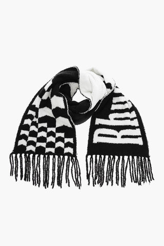 Two-Tone Fuzzy Scarf with Maxi Logo and Fringes
