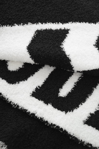 Two-Tone Fuzzy Scarf with Maxi Logo and Fringes