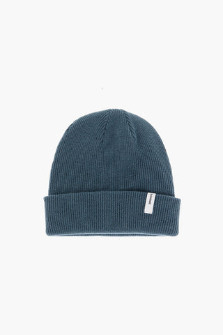 Beanie a Costine in Tinta Unita con Logo a Contrasto