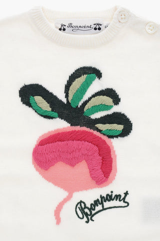 Cotton Crew-Neck Sweater with Embroidery