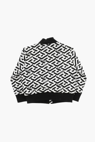 Two-Tone Brushed Cotton Sweatshirt with La Greca Motif and Zip Closure
