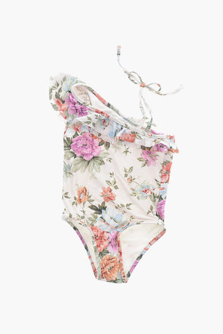 Floral Patterned One-Shoulder PATTIE One Piece Swimsuit with Ruffles