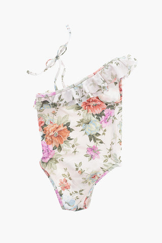 Floral Patterned One-Shoulder PATTIE One Piece Swimsuit with Ruffles