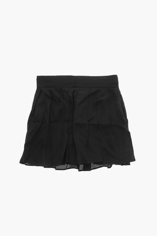 Silk Pleated Skirt with Golden Logo