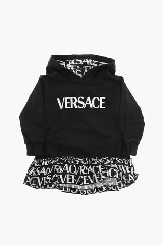 Fleeced Dress with All-Over Logo on the Hem