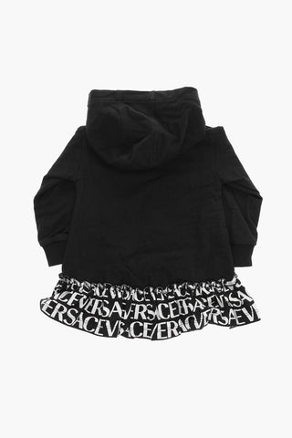 Fleeced Dress with All-Over Logo on the Hem