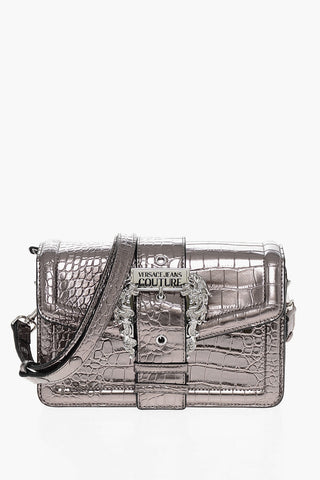 JEANS COUTURE Crocodile Effect Metallic Faux Leather Shoulder Bag with Maxi Buckle