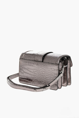 JEANS COUTURE Crocodile Effect Metallic Faux Leather Shoulder Bag with Maxi Buckle