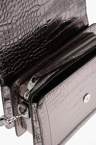 JEANS COUTURE Crocodile Effect Metallic Faux Leather Shoulder Bag with Maxi Buckle