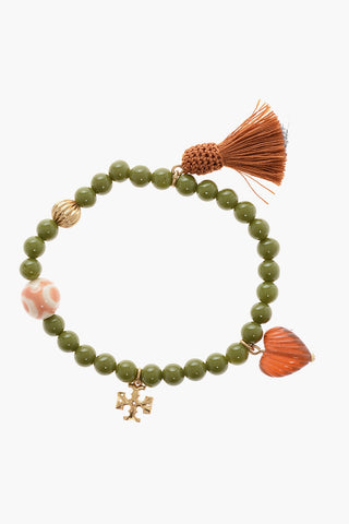 Resin Beaded Bracelet with Charm and Tassel