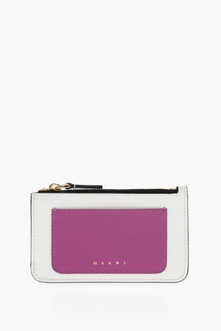 Saffiano Leather Card Holder with Zip Closure