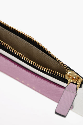 Saffiano Leather Card Holder with Zip Closure