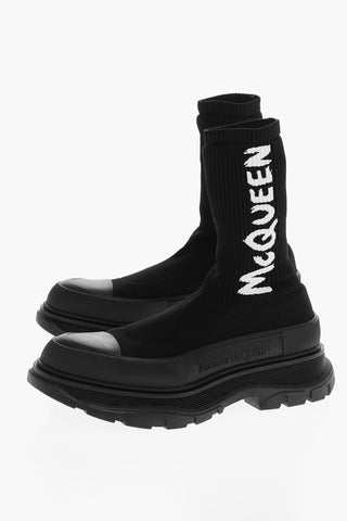 High Top Sock Sneakers with Contrasting Embroidered Logo