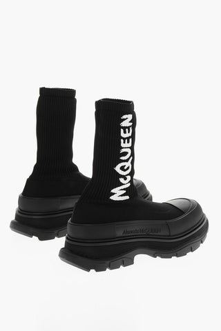 High Top Sock Sneakers with Contrasting Embroidered Logo