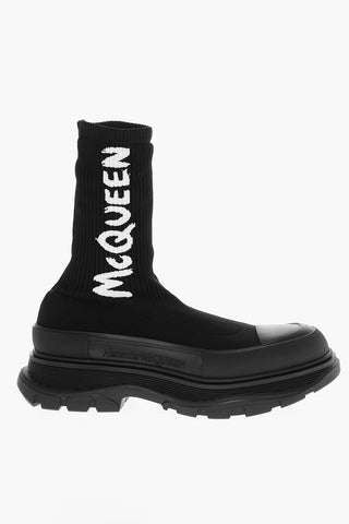 High Top Sock Sneakers with Contrasting Embroidered Logo