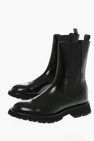 Shiny Leather Chelsea Boots with Elastic Panels