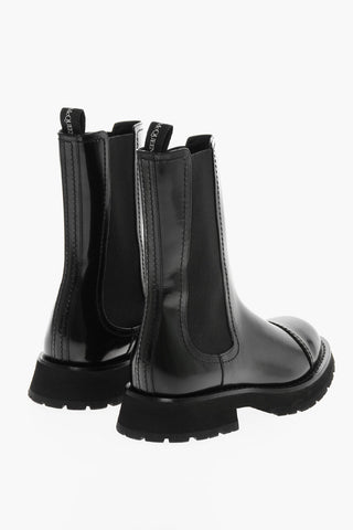 Shiny Leather Chelsea Boots with Elastic Panels