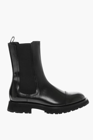Shiny Leather Chelsea Boots with Elastic Panels
