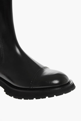 Shiny Leather Chelsea Boots with Elastic Panels