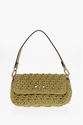 Crocheted Straw KIRA Shoulder Bag with Leather Trims