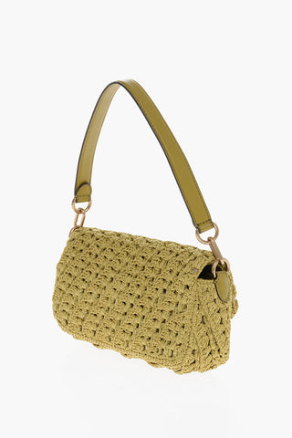 Crocheted Straw KIRA Shoulder Bag with Leather Trims