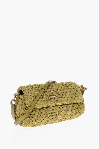 Crocheted Straw KIRA Shoulder Bag with Leather Trims
