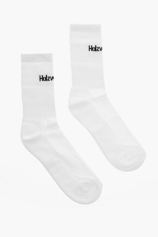 Solid Color Ribbed Socks with Contrasting Logo