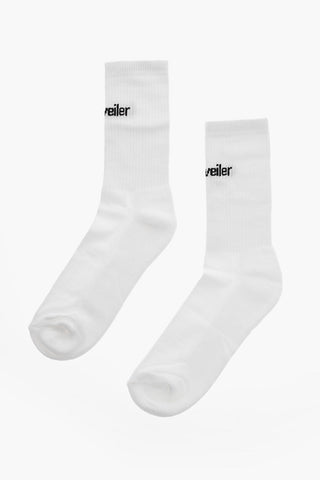 Solid Color Ribbed Socks with Contrasting Logo