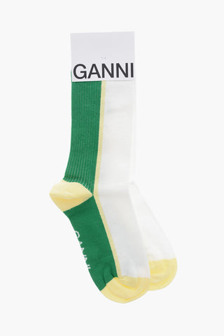 Two-Tone Ribbed Long Socks