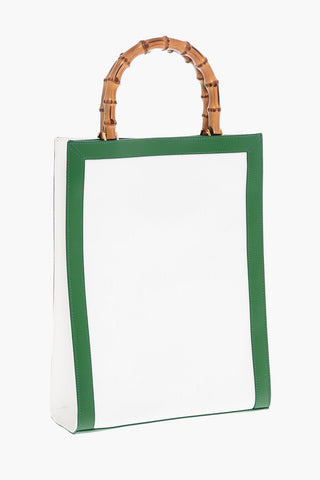 Cotton Shopper Bag with Leather Trim and Bamboo handles