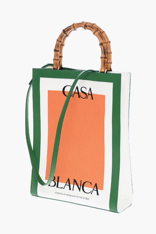 Cotton Shopper Bag with Leather Trim and Bamboo handles