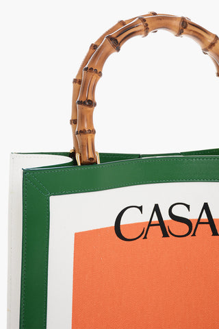 Cotton Shopper Bag with Leather Trim and Bamboo handles