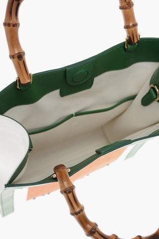 Cotton Shopper Bag with Leather Trim and Bamboo handles