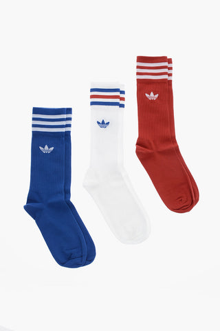 Set 3 Pairs of Ribbed Long Socks with Contrasting Details