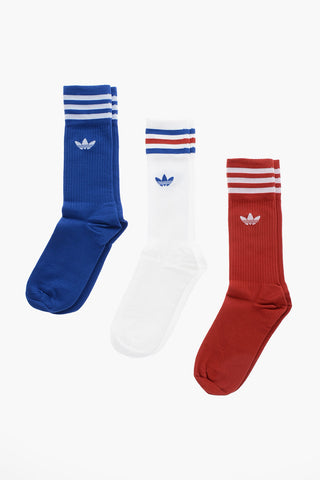 Set 3 Pairs of Ribbed Long Socks with Contrasting Details