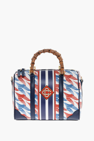 Leather Bowler Bag with Bamboo Handle