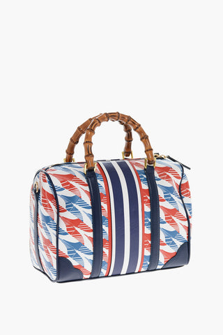 Leather Bowler Bag with Bamboo Handle