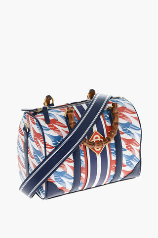 Leather Bowler Bag with Bamboo Handle