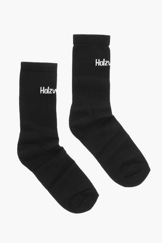 Solid Color Long Socks with Embroidery