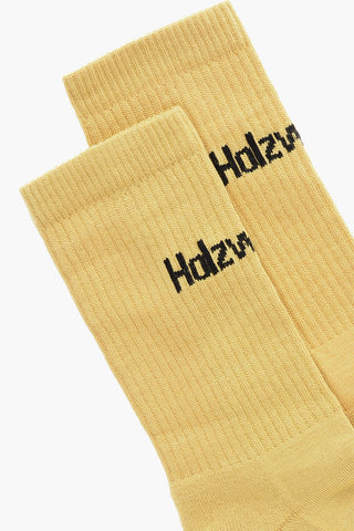 Solid Color Long Socks with Embroidered Logo