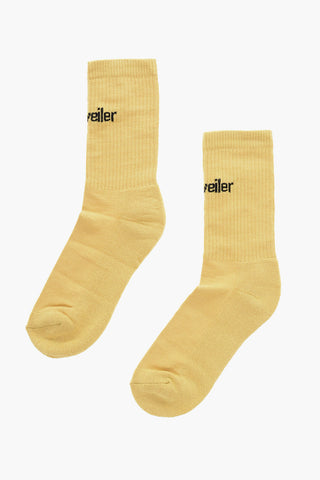 Solid Color Long Socks with Embroidered Logo