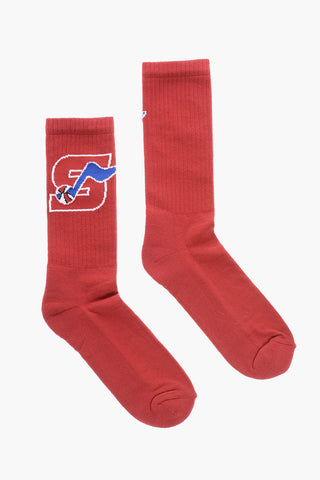 Solid Color Long Socks with Embroidery