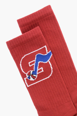 Solid Color Long Socks with Embroidery