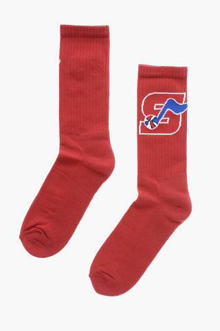 Solid Color Long Socks with Embroidery