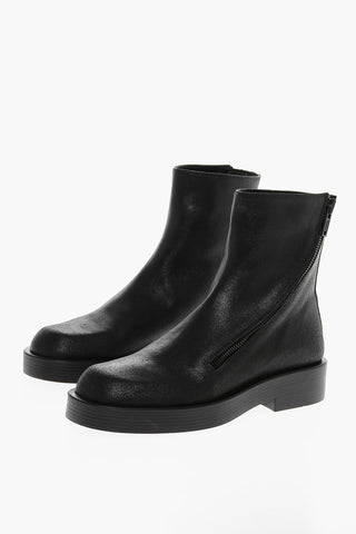 Polished Leather Ankle Boots with Side Zip