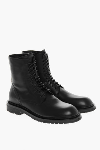 Leather Biker Ankle Boots with Side Zip