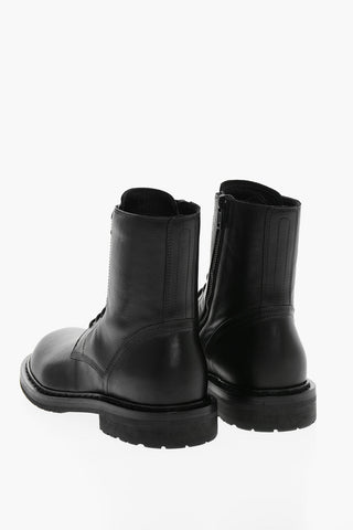 Leather Biker Ankle Boots with Side Zip