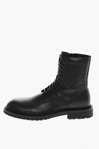 Leather Biker Ankle Boots with Side Zip