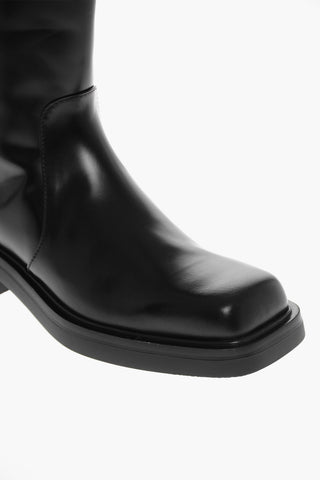 Leather Boots with Ton-sur-ton Embroidered Logo